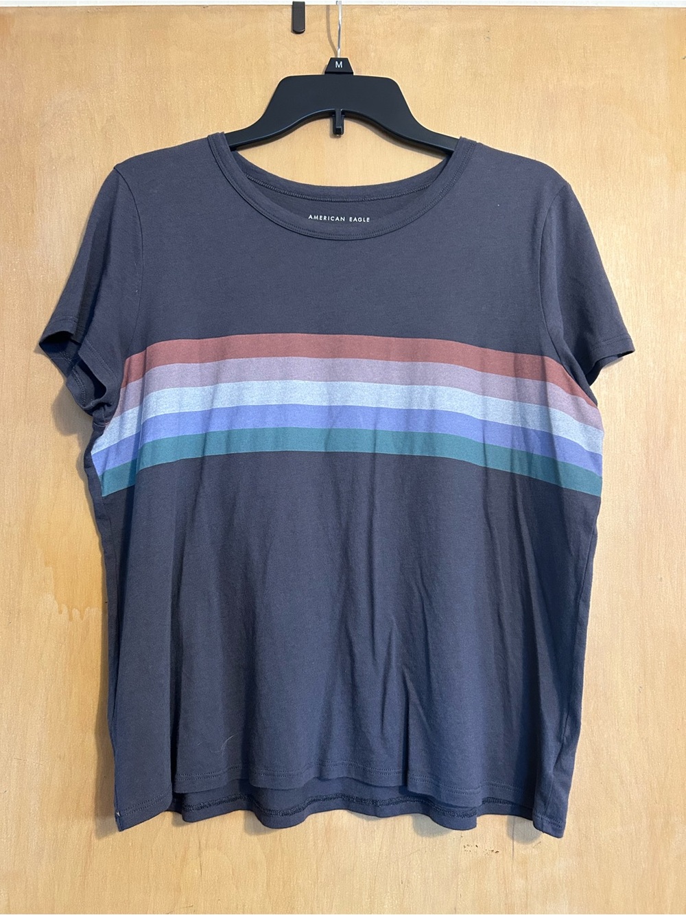 American Eagle Women’s Gray Tee Shirt Short Sleeve Gray Rainbow Pride Large NWOT